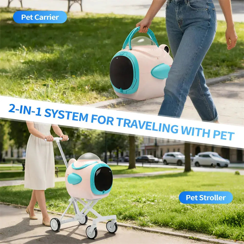 2‑In‑1 Space Capsule Pet Stroller with Cooling Fan